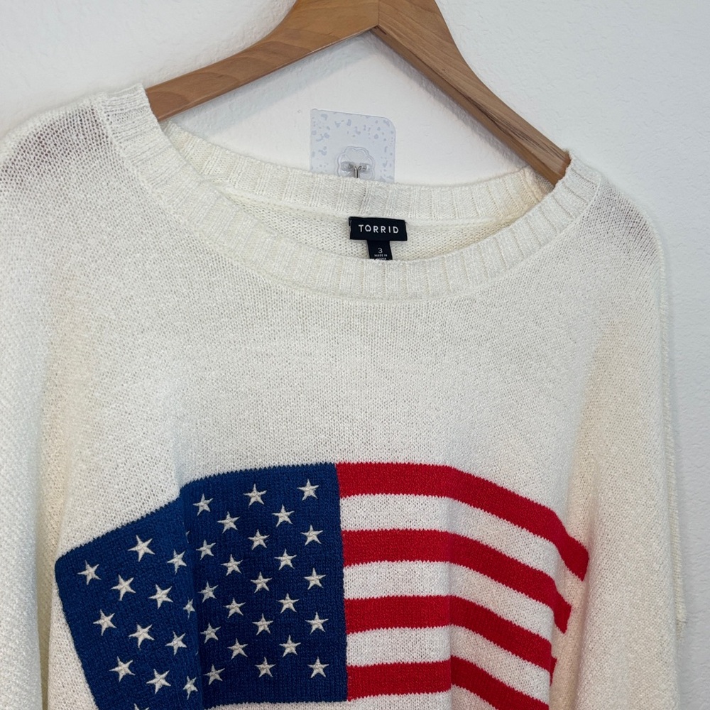 Torrid Cream Knit Flag Pullover Light Weight Sweater 3(3X) - Picture 6 of 11
